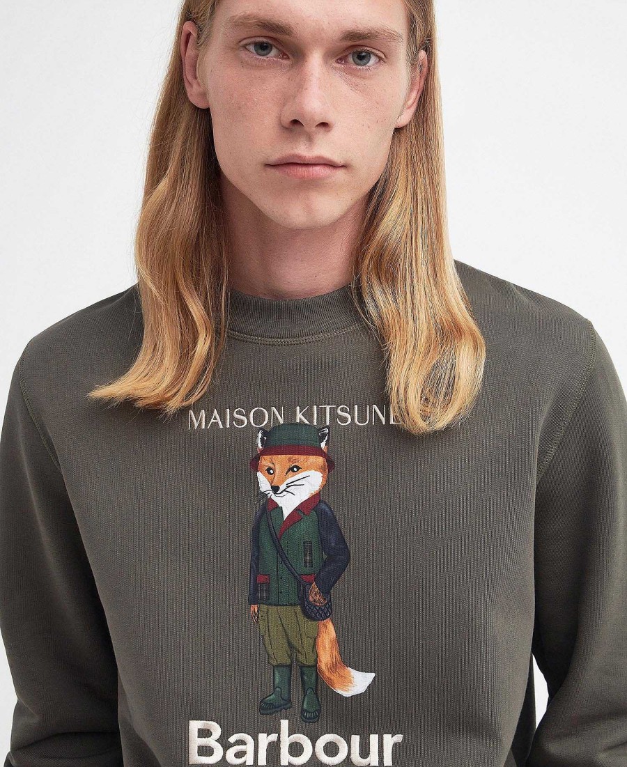 Men Barbour Hoodies & Sweatshirts | Barbour X Maison Kitsune Beaufort Fox Sweatshirt