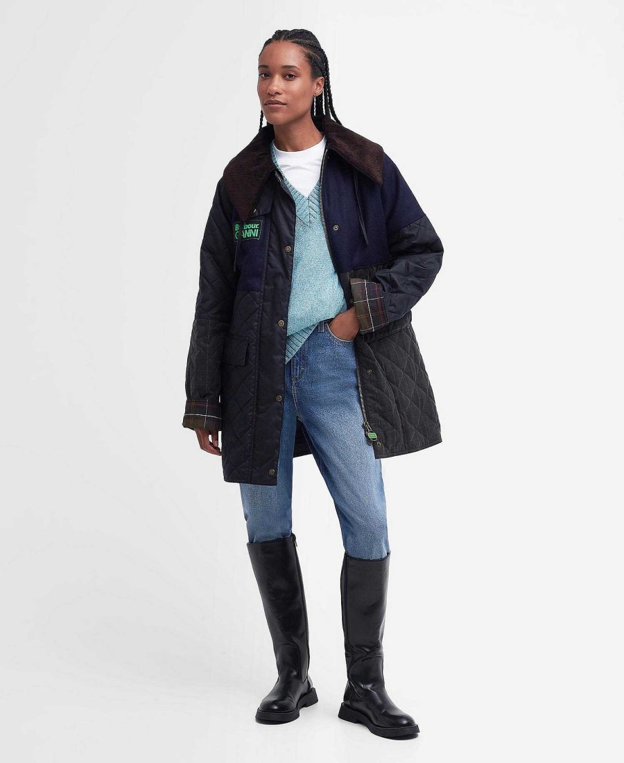 Women Barbour Waxed Jackets | Barbour X Ganni Short Burghley Quilted Wax Jacket